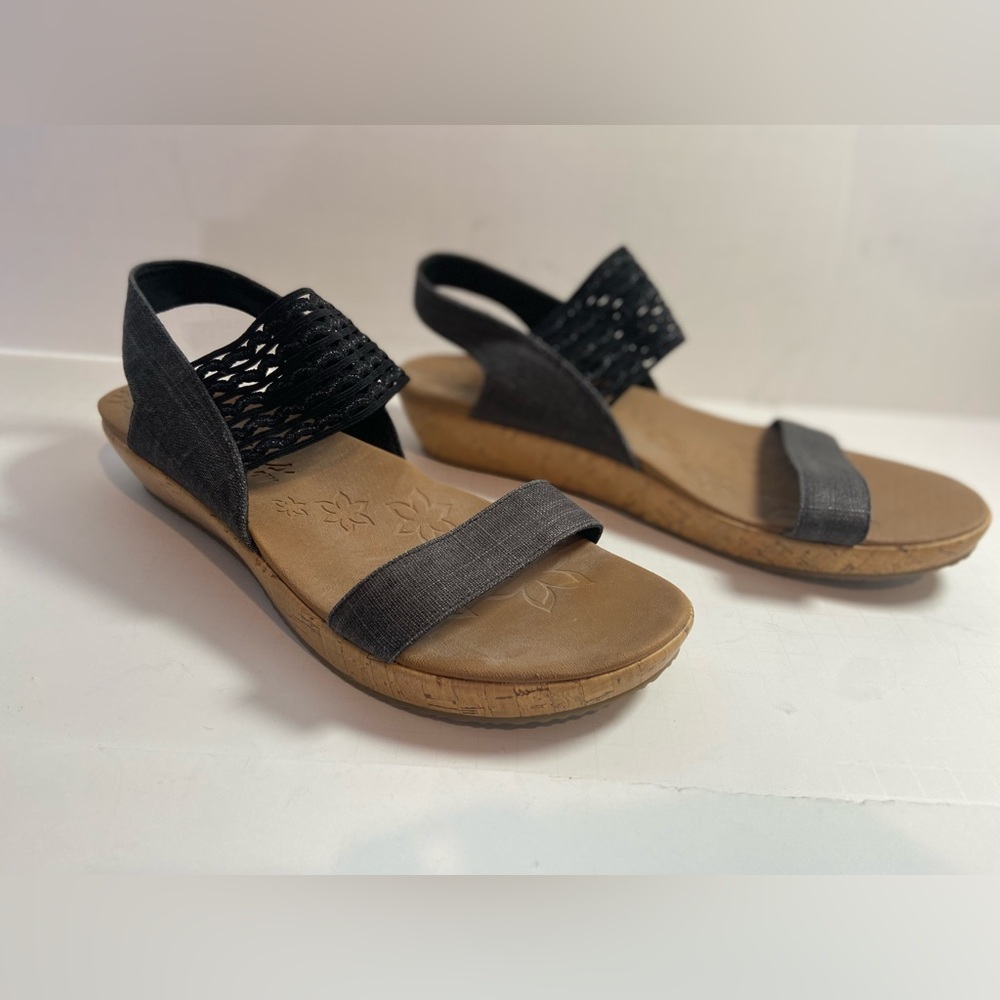 Skecher~Neutral~Shimmery~Gray/Black~Foam Insole~Cork-Look Wedge Sandal~Size 11 - Picture 5 of 14